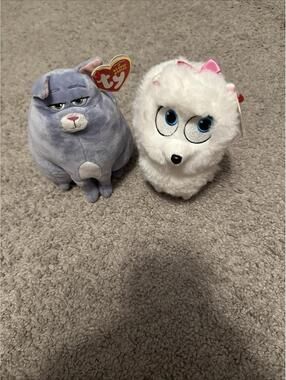 TY GIDGET White Poodle & Gray Cat Chloe 7" Plush Disney's Secret Life of Pets